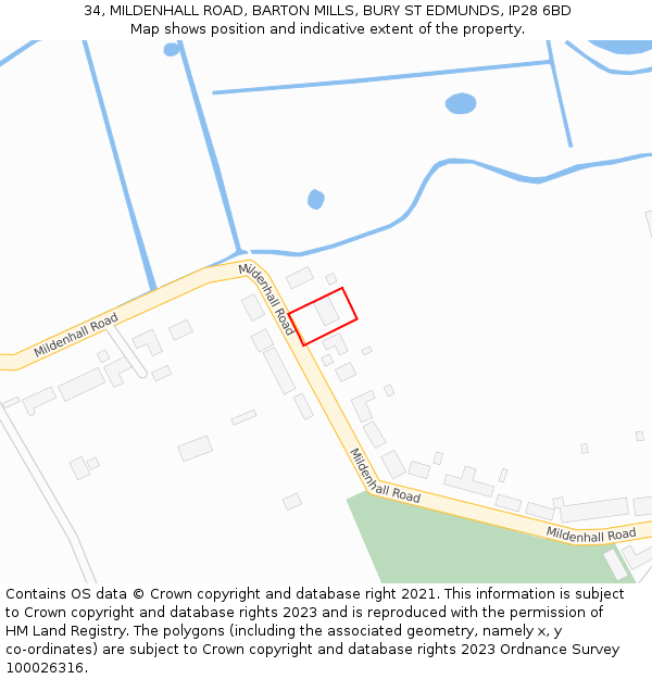 34, MILDENHALL ROAD, BARTON MILLS, BURY ST EDMUNDS, IP28 6BD: Location map and indicative extent of plot
