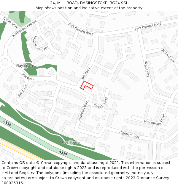 34, MILL ROAD, BASINGSTOKE, RG24 9SL: Location map and indicative extent of plot