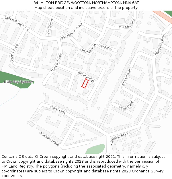 34, MILTON BRIDGE, WOOTTON, NORTHAMPTON, NN4 6AT: Location map and indicative extent of plot
