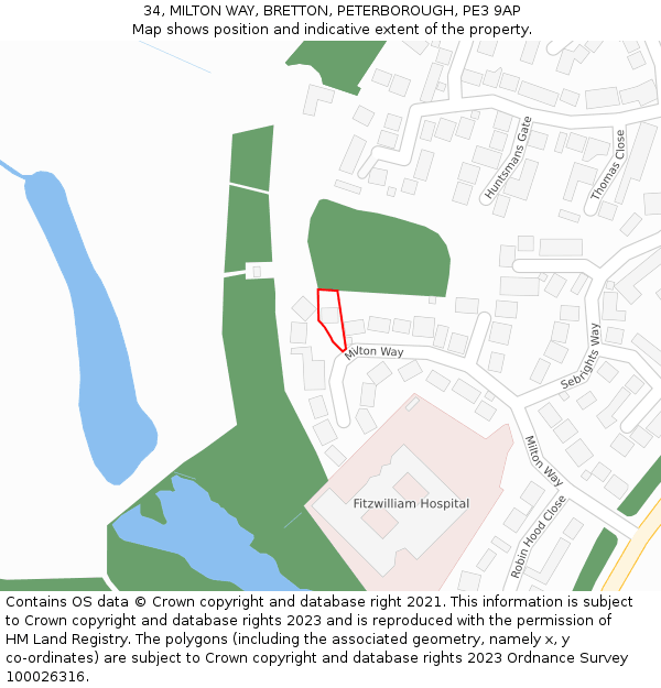 34, MILTON WAY, BRETTON, PETERBOROUGH, PE3 9AP: Location map and indicative extent of plot