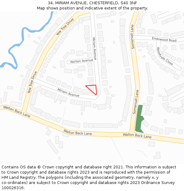 34, MIRIAM AVENUE, CHESTERFIELD, S40 3NF: Location map and indicative extent of plot