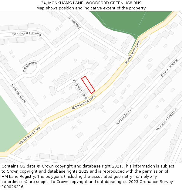 34, MONKHAMS LANE, WOODFORD GREEN, IG8 0NS: Location map and indicative extent of plot
