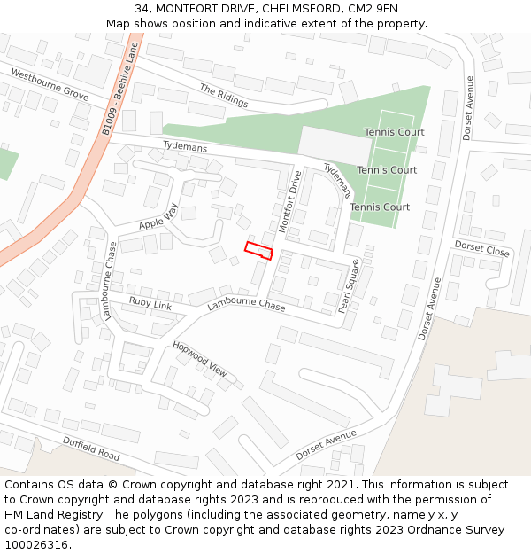34, MONTFORT DRIVE, CHELMSFORD, CM2 9FN: Location map and indicative extent of plot