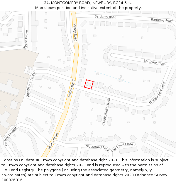 34, MONTGOMERY ROAD, NEWBURY, RG14 6HU: Location map and indicative extent of plot