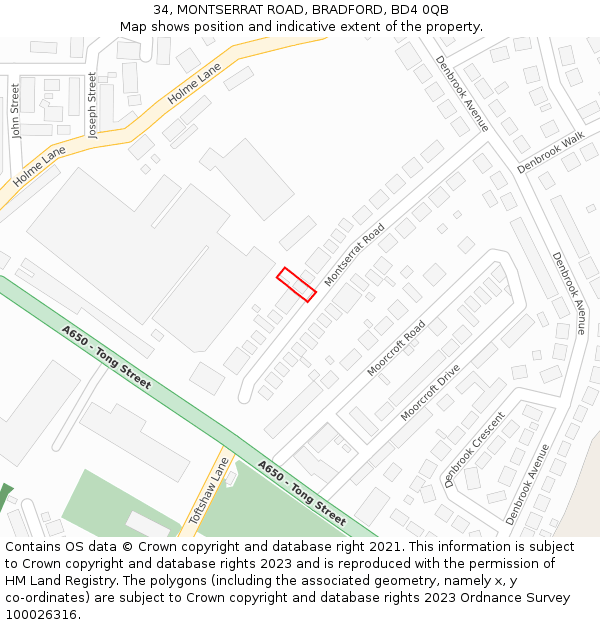 34, MONTSERRAT ROAD, BRADFORD, BD4 0QB: Location map and indicative extent of plot