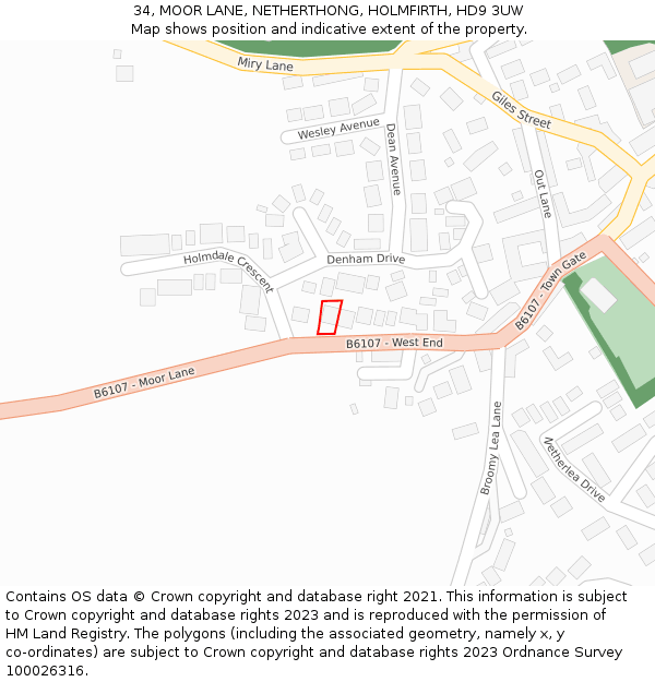 34, MOOR LANE, NETHERTHONG, HOLMFIRTH, HD9 3UW: Location map and indicative extent of plot