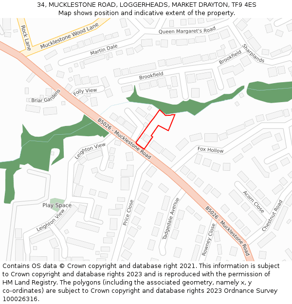 34, MUCKLESTONE ROAD, LOGGERHEADS, MARKET DRAYTON, TF9 4ES: Location map and indicative extent of plot