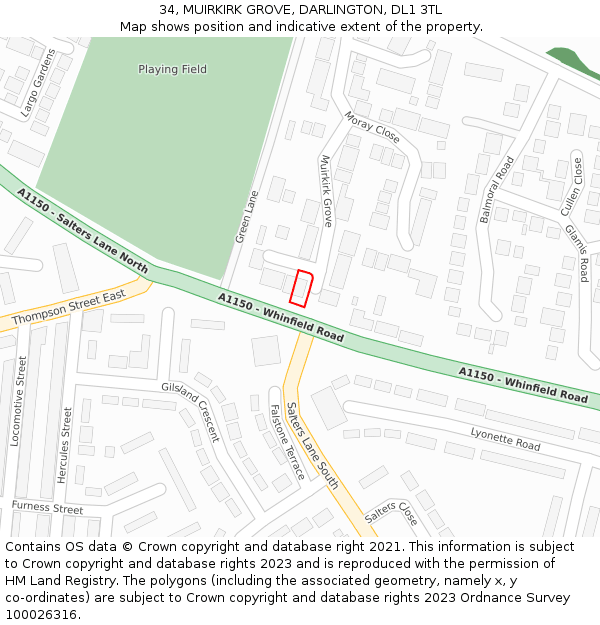 34, MUIRKIRK GROVE, DARLINGTON, DL1 3TL: Location map and indicative extent of plot