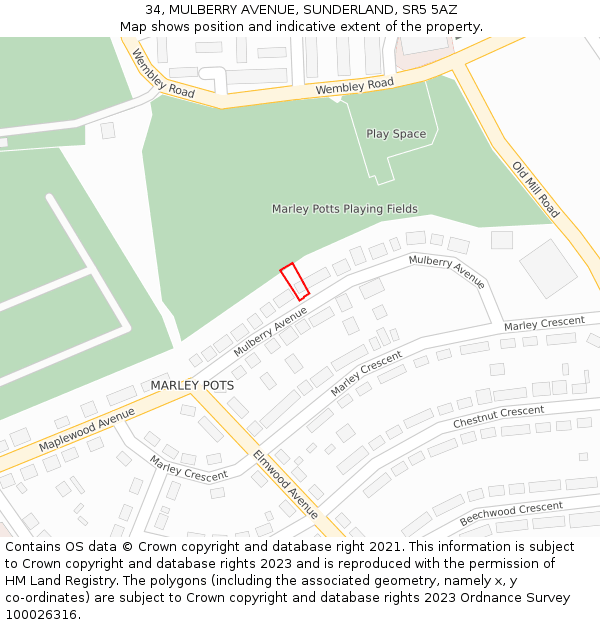 34, MULBERRY AVENUE, SUNDERLAND, SR5 5AZ: Location map and indicative extent of plot