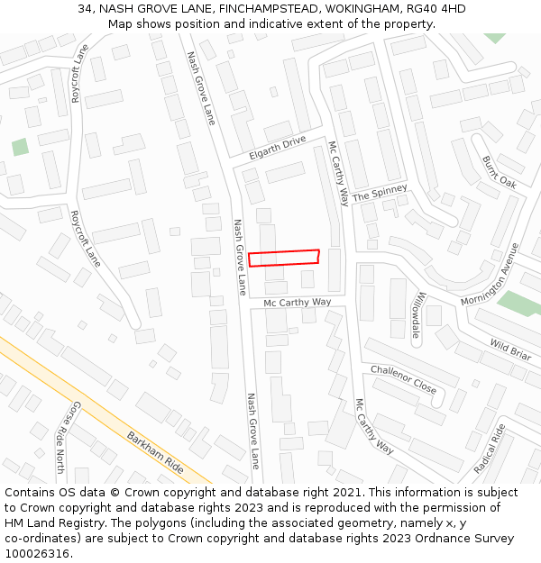 34, NASH GROVE LANE, FINCHAMPSTEAD, WOKINGHAM, RG40 4HD: Location map and indicative extent of plot