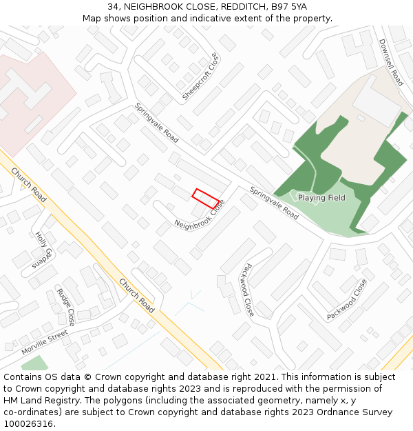 34, NEIGHBROOK CLOSE, REDDITCH, B97 5YA: Location map and indicative extent of plot