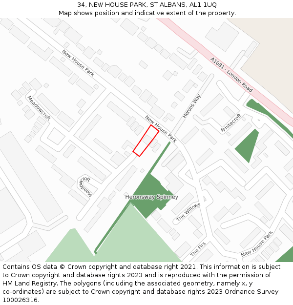 34, NEW HOUSE PARK, ST ALBANS, AL1 1UQ: Location map and indicative extent of plot