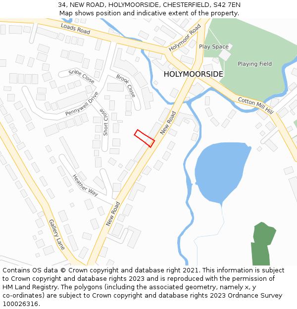 34, NEW ROAD, HOLYMOORSIDE, CHESTERFIELD, S42 7EN: Location map and indicative extent of plot