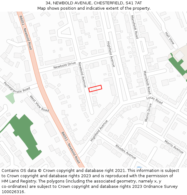34, NEWBOLD AVENUE, CHESTERFIELD, S41 7AT: Location map and indicative extent of plot