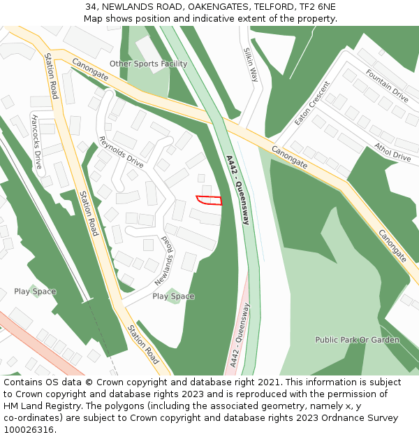 34, NEWLANDS ROAD, OAKENGATES, TELFORD, TF2 6NE: Location map and indicative extent of plot