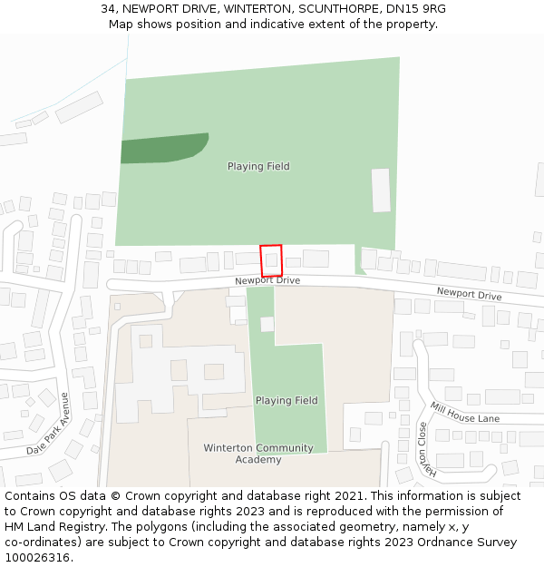 34, NEWPORT DRIVE, WINTERTON, SCUNTHORPE, DN15 9RG: Location map and indicative extent of plot