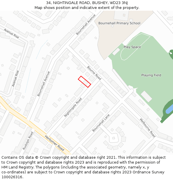 34, NIGHTINGALE ROAD, BUSHEY, WD23 3NJ: Location map and indicative extent of plot