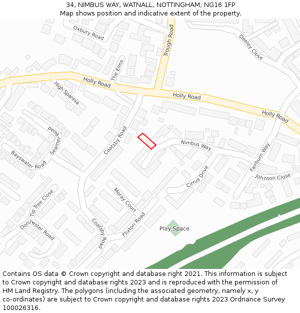 34, NIMBUS WAY, WATNALL, NOTTINGHAM, NG16 1FP: Location map and indicative extent of plot