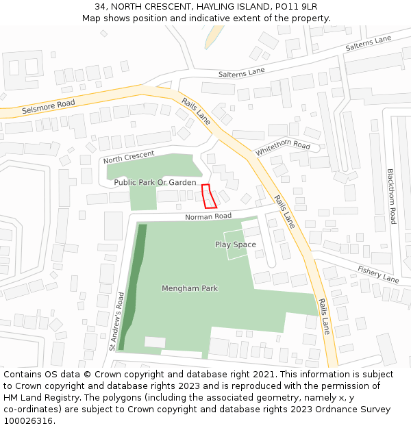 34, NORTH CRESCENT, HAYLING ISLAND, PO11 9LR: Location map and indicative extent of plot
