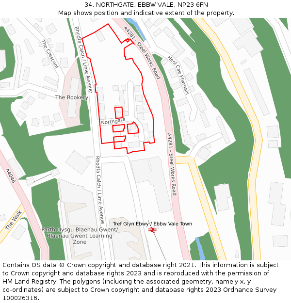 34, NORTHGATE, EBBW VALE, NP23 6FN: Location map and indicative extent of plot