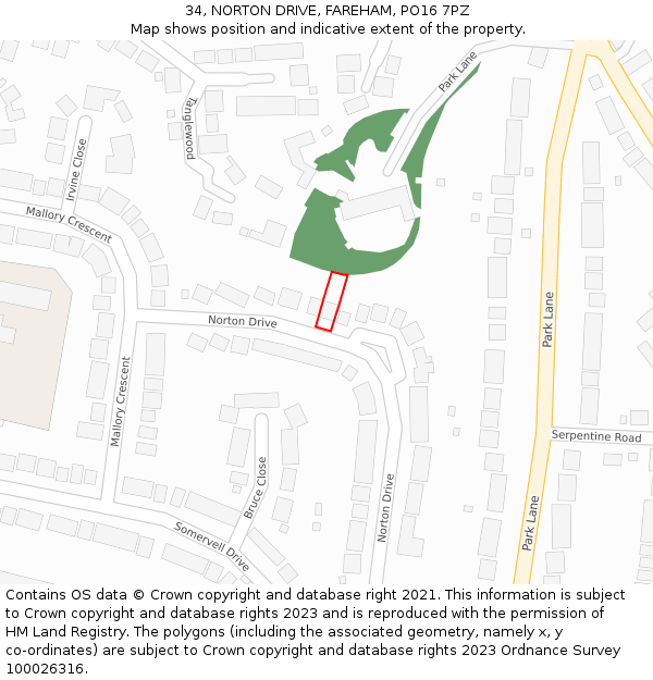 34, NORTON DRIVE, FAREHAM, PO16 7PZ: Location map and indicative extent of plot