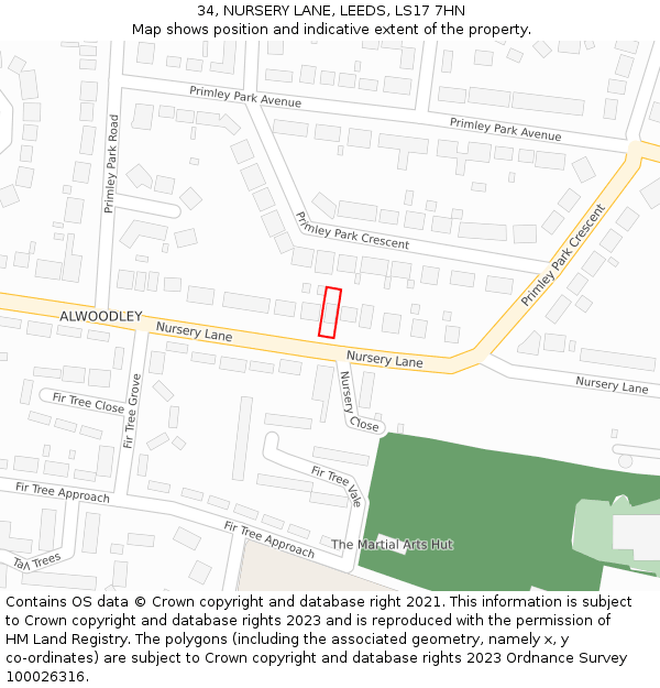 34, NURSERY LANE, LEEDS, LS17 7HN: Location map and indicative extent of plot