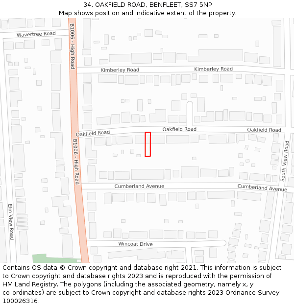 34, OAKFIELD ROAD, BENFLEET, SS7 5NP: Location map and indicative extent of plot