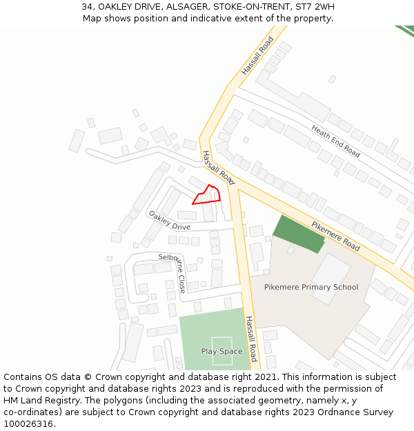 34, OAKLEY DRIVE, ALSAGER, STOKE-ON-TRENT, ST7 2WH: Location map and indicative extent of plot