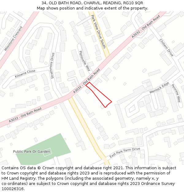 34, OLD BATH ROAD, CHARVIL, READING, RG10 9QR: Location map and indicative extent of plot