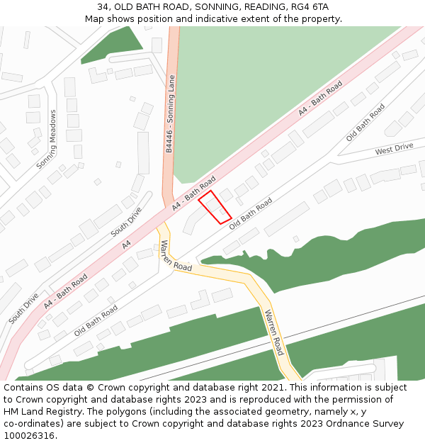 34, OLD BATH ROAD, SONNING, READING, RG4 6TA: Location map and indicative extent of plot