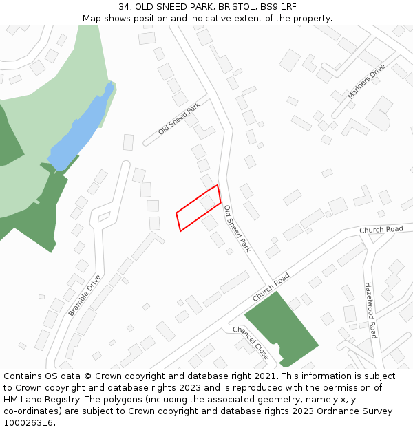 34, OLD SNEED PARK, BRISTOL, BS9 1RF: Location map and indicative extent of plot