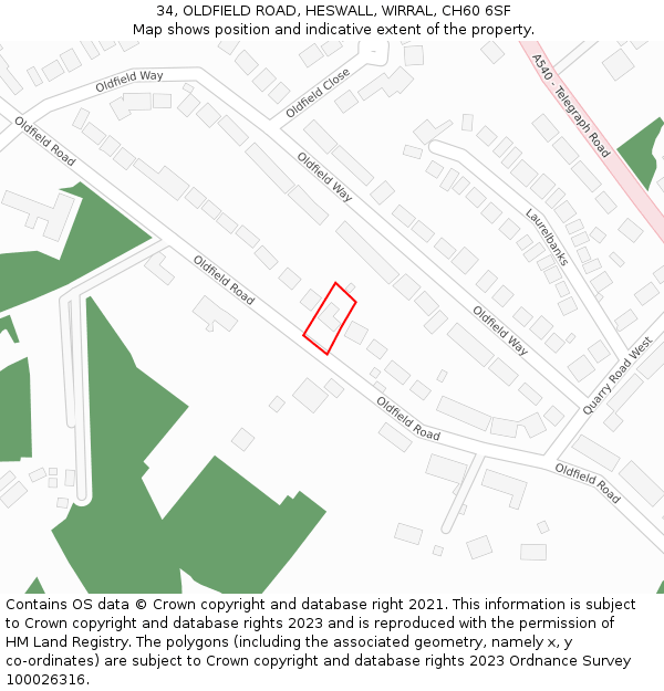 34, OLDFIELD ROAD, HESWALL, WIRRAL, CH60 6SF: Location map and indicative extent of plot