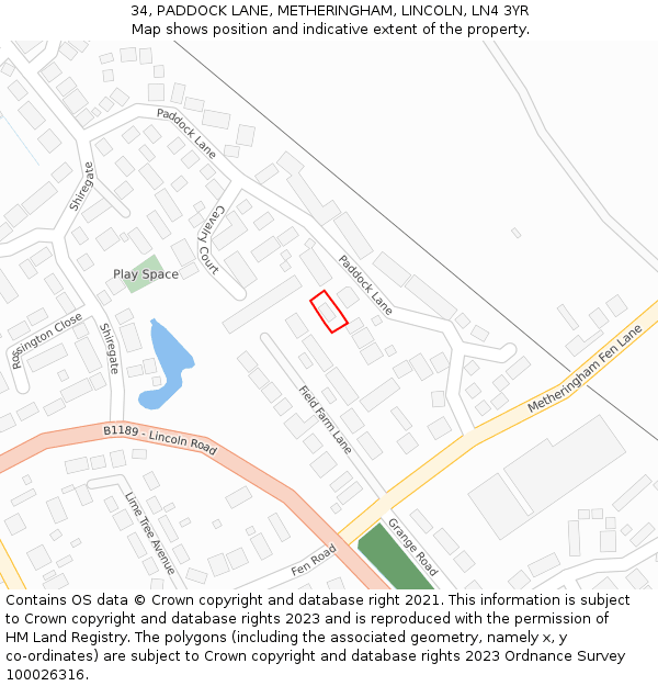 34, PADDOCK LANE, METHERINGHAM, LINCOLN, LN4 3YR: Location map and indicative extent of plot