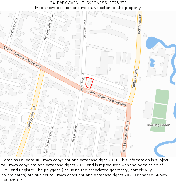34, PARK AVENUE, SKEGNESS, PE25 2TF: Location map and indicative extent of plot