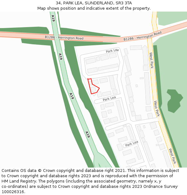 34, PARK LEA, SUNDERLAND, SR3 3TA: Location map and indicative extent of plot