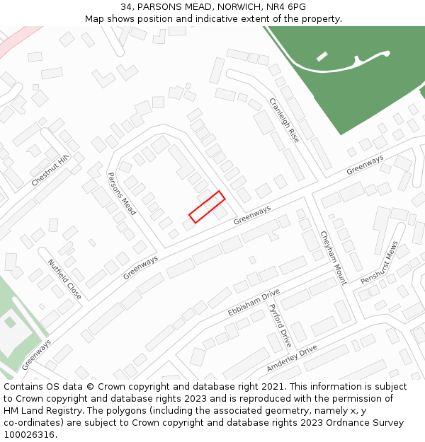 34, PARSONS MEAD, NORWICH, NR4 6PG: Location map and indicative extent of plot