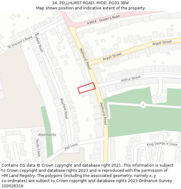 34, PELLHURST ROAD, RYDE, PO33 3BW: Location map and indicative extent of plot