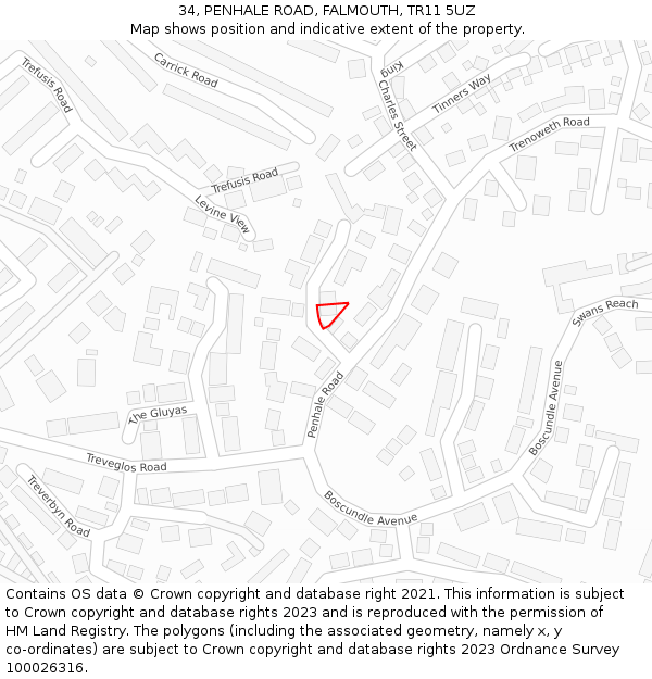 34, PENHALE ROAD, FALMOUTH, TR11 5UZ: Location map and indicative extent of plot