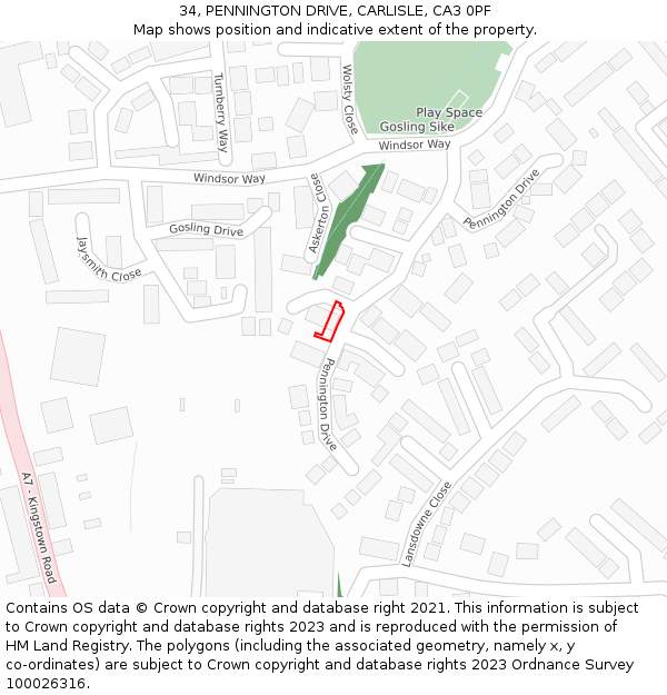 34, PENNINGTON DRIVE, CARLISLE, CA3 0PF: Location map and indicative extent of plot