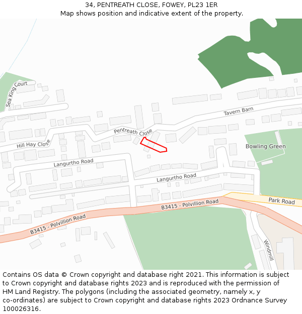 34, PENTREATH CLOSE, FOWEY, PL23 1ER: Location map and indicative extent of plot