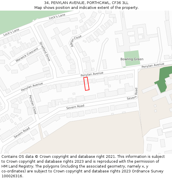 34, PENYLAN AVENUE, PORTHCAWL, CF36 3LL: Location map and indicative extent of plot