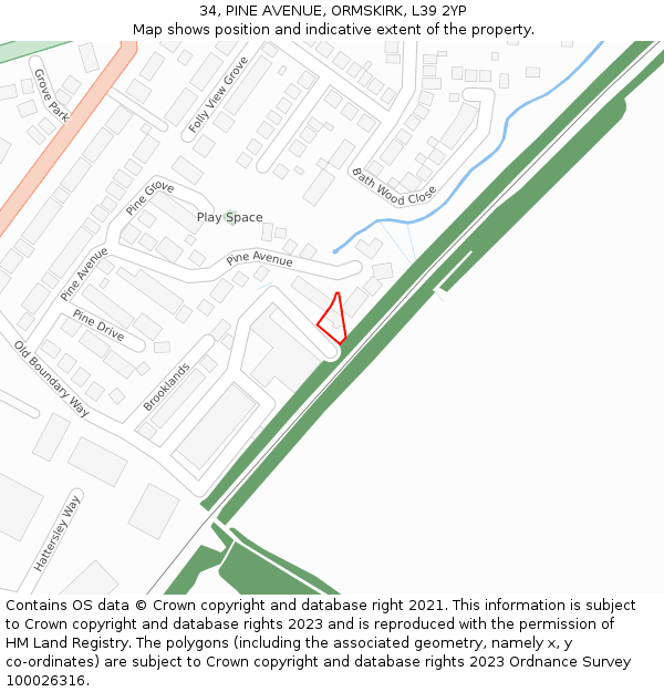 34, PINE AVENUE, ORMSKIRK, L39 2YP: Location map and indicative extent of plot