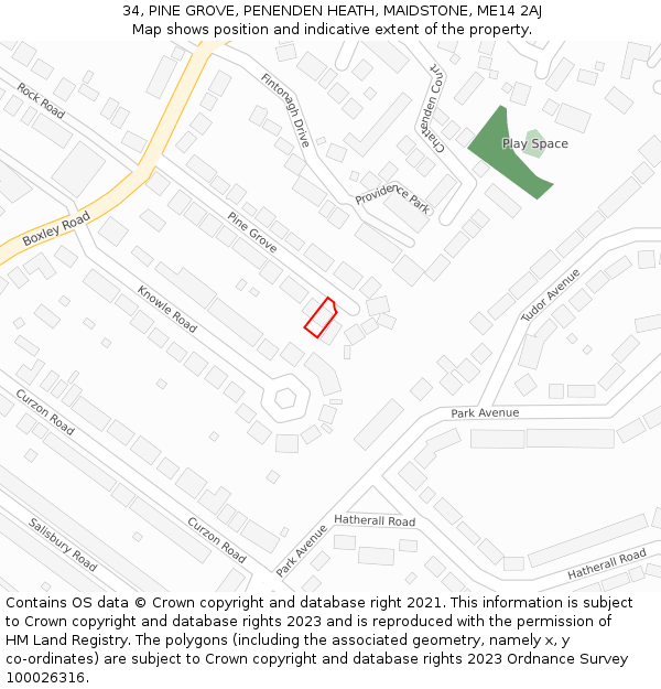 34, PINE GROVE, PENENDEN HEATH, MAIDSTONE, ME14 2AJ: Location map and indicative extent of plot