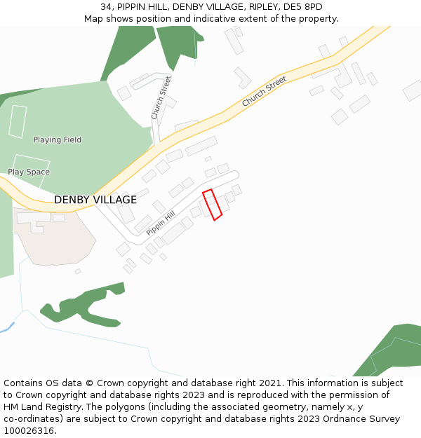34, PIPPIN HILL, DENBY VILLAGE, RIPLEY, DE5 8PD: Location map and indicative extent of plot