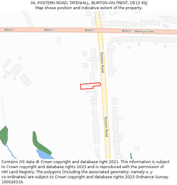 34, POSTERN ROAD, TATENHILL, BURTON-ON-TRENT, DE13 9SJ: Location map and indicative extent of plot