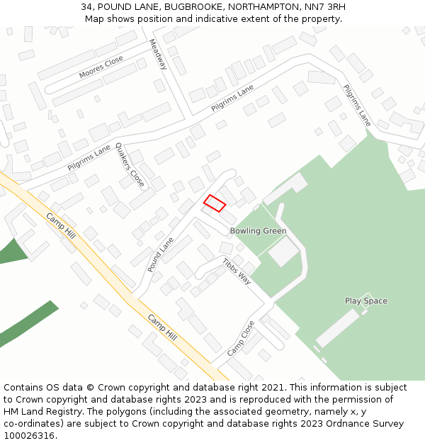 34, POUND LANE, BUGBROOKE, NORTHAMPTON, NN7 3RH: Location map and indicative extent of plot