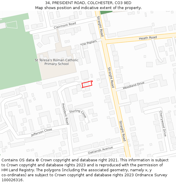 34, PRESIDENT ROAD, COLCHESTER, CO3 9ED: Location map and indicative extent of plot