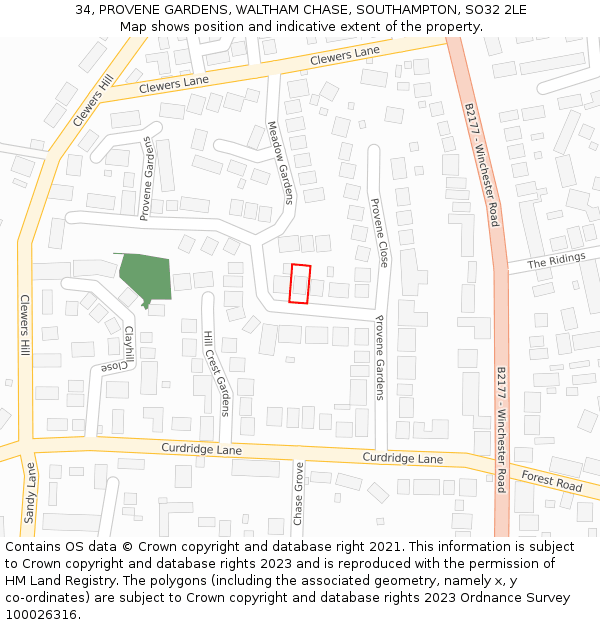34, PROVENE GARDENS, WALTHAM CHASE, SOUTHAMPTON, SO32 2LE: Location map and indicative extent of plot