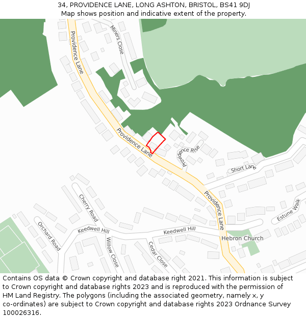 34, PROVIDENCE LANE, LONG ASHTON, BRISTOL, BS41 9DJ: Location map and indicative extent of plot