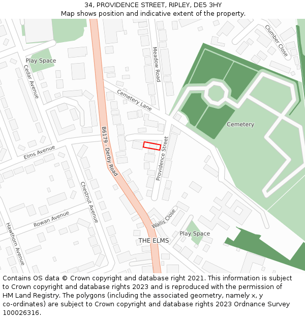 34, PROVIDENCE STREET, RIPLEY, DE5 3HY: Location map and indicative extent of plot